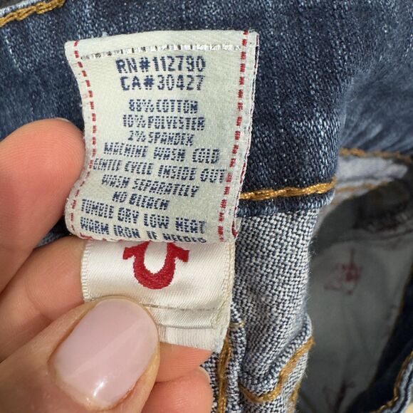 True Religion Joey Jeans Women's 25 Blue Flare Made in USA Distressed Stitching - Picture 11 of 12